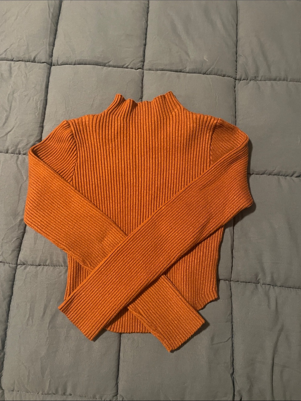 Ribbed Mock Turtleneck Sweater in Burnt Orange